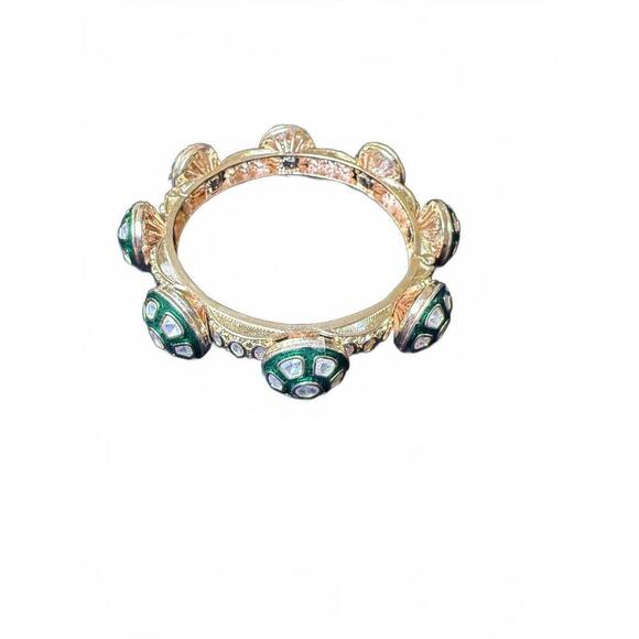 Jewelry - Gold Tone Bangle Bracelet with Green and Clear Stone Accents